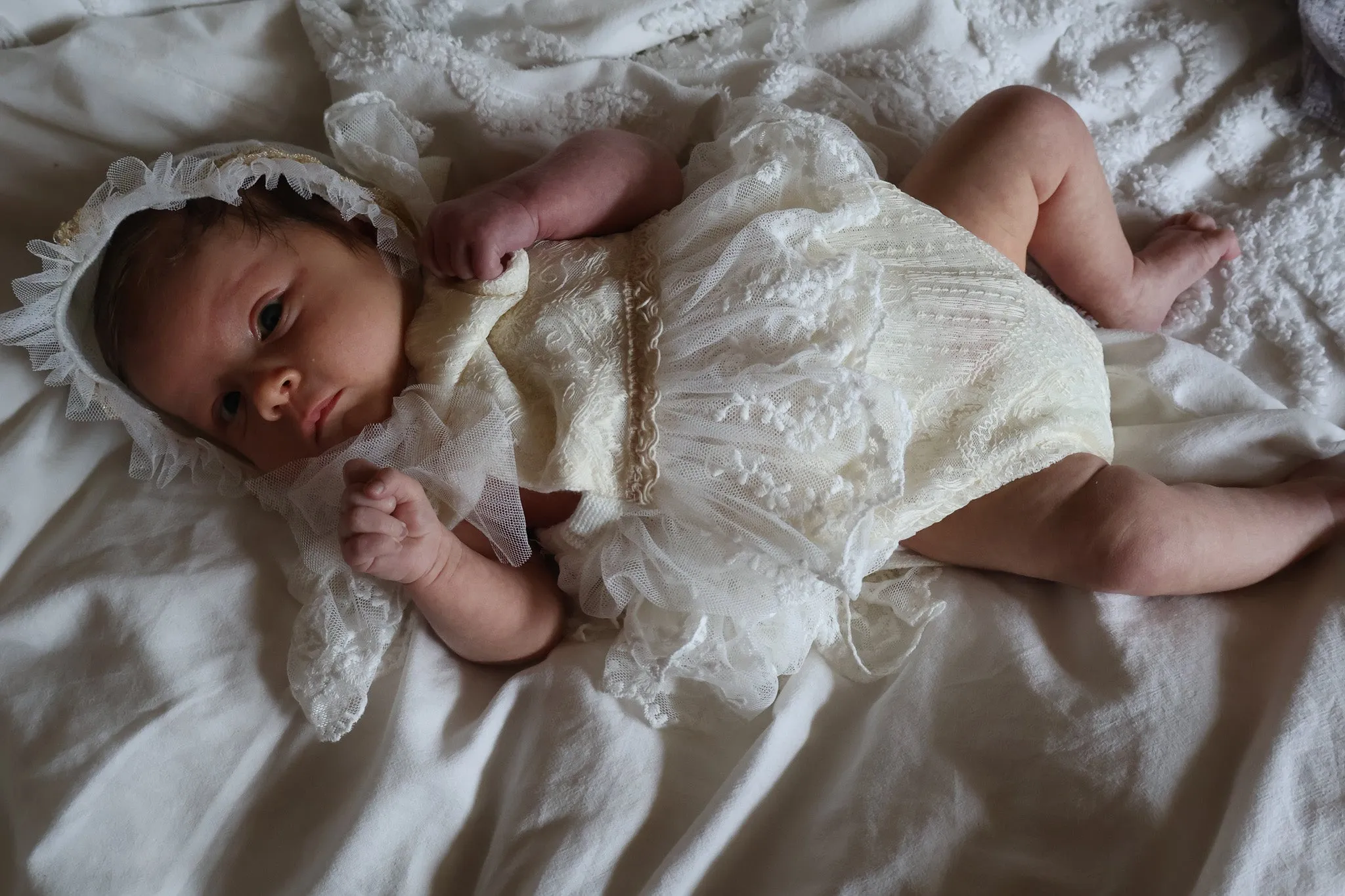 Ellie Newborn Romper & Bonnet in Vanilla