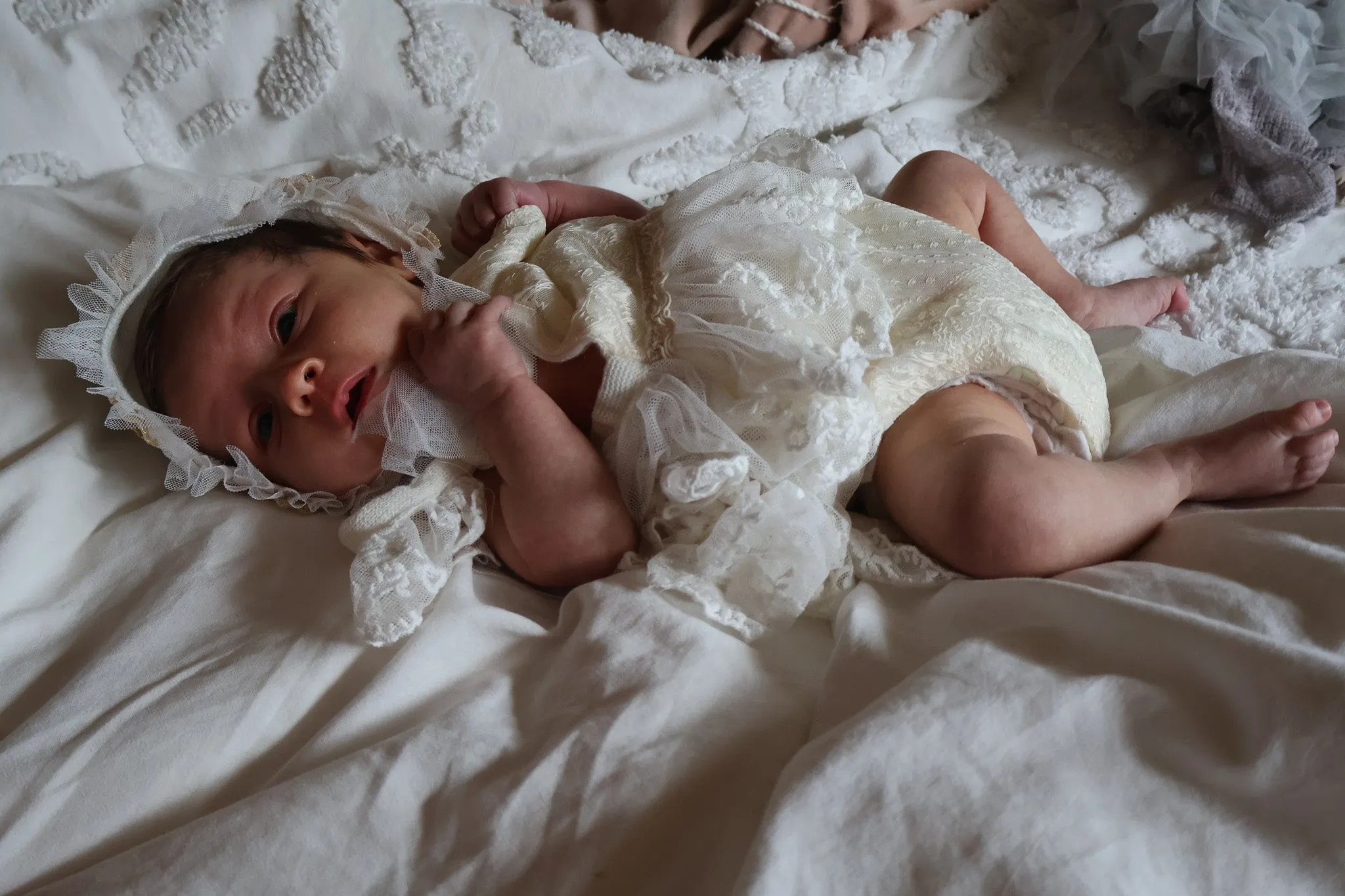 Ellie Newborn Romper & Bonnet in Vanilla
