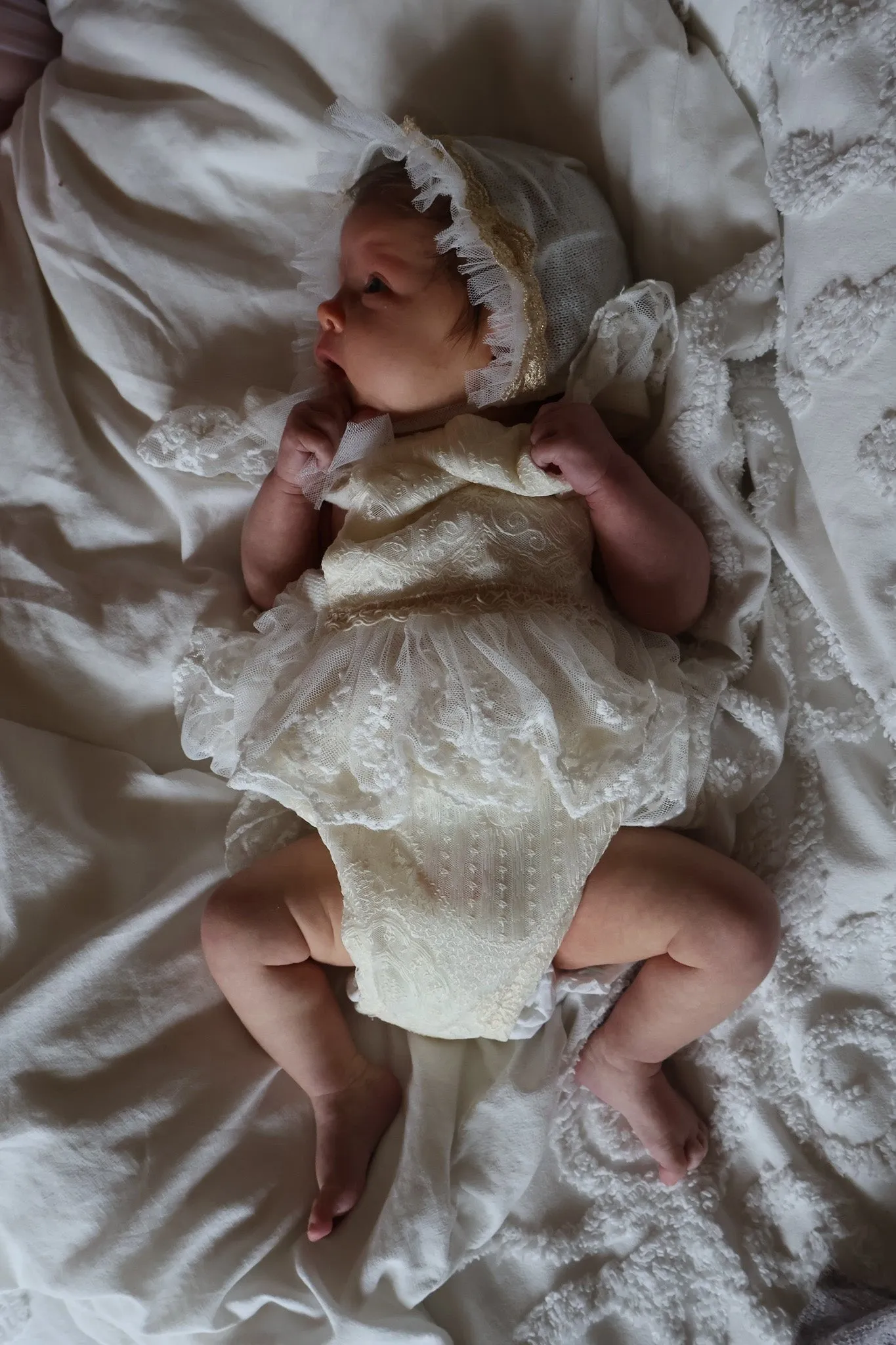 Ellie Newborn Romper & Bonnet in Vanilla