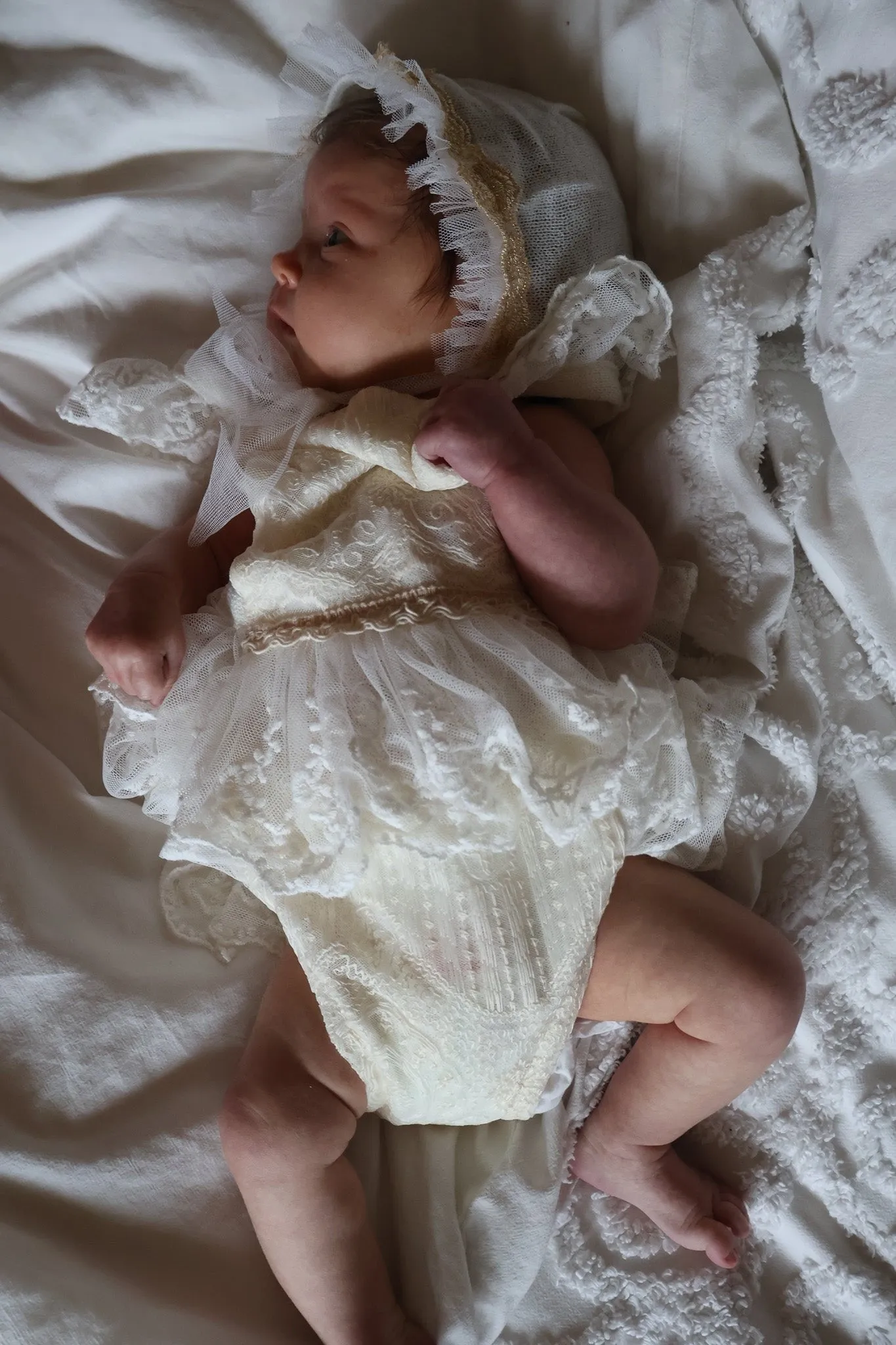 Ellie Newborn Romper & Bonnet in Vanilla