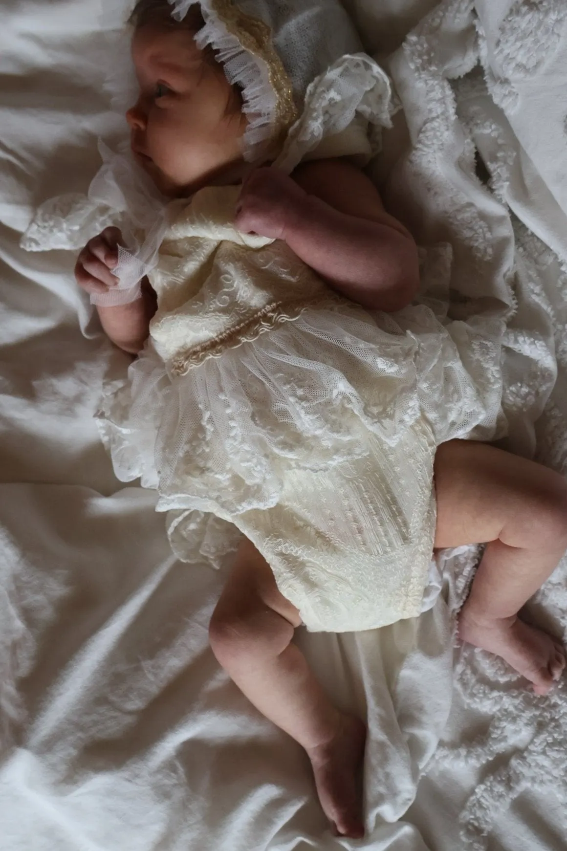 Ellie Newborn Romper & Bonnet in Vanilla