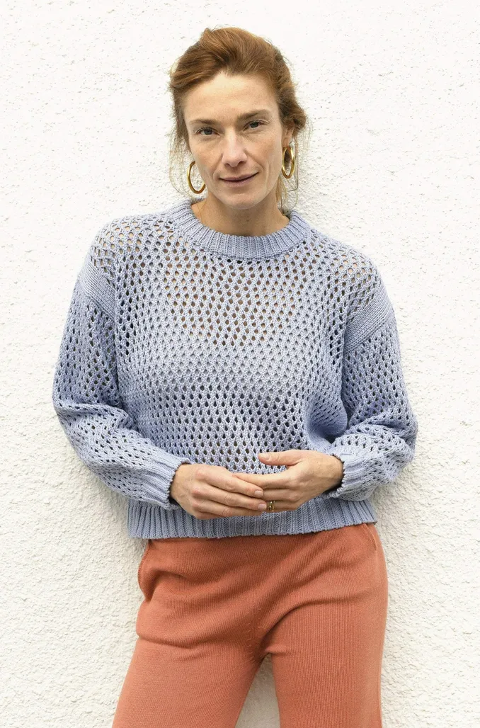 elora knit sweater in swedish sky
