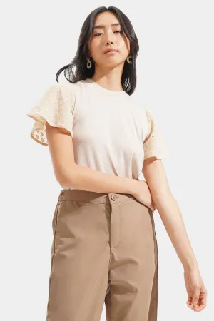 Eyelet Flounce Sleeve Tee