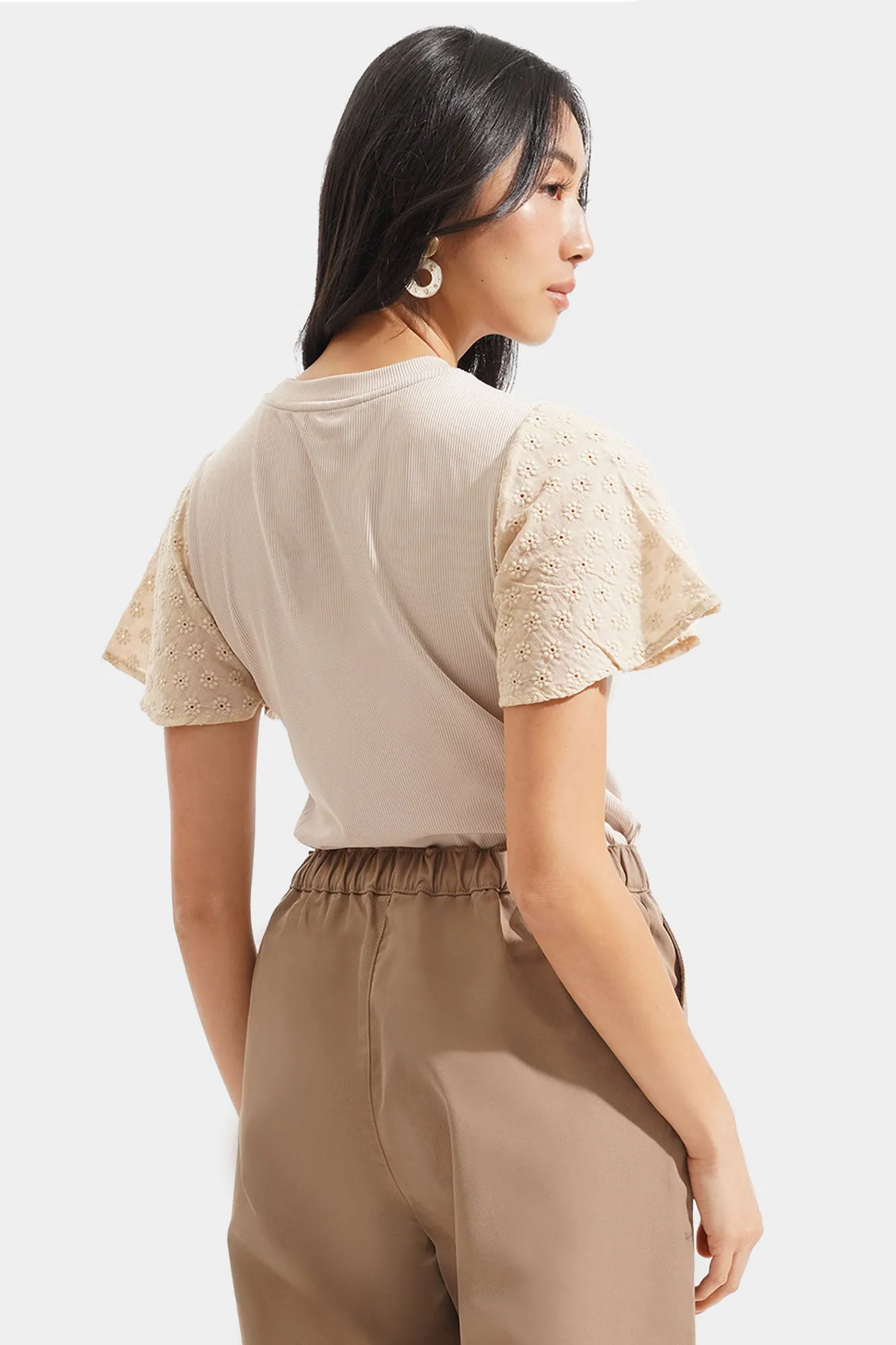 Eyelet Flounce Sleeve Tee