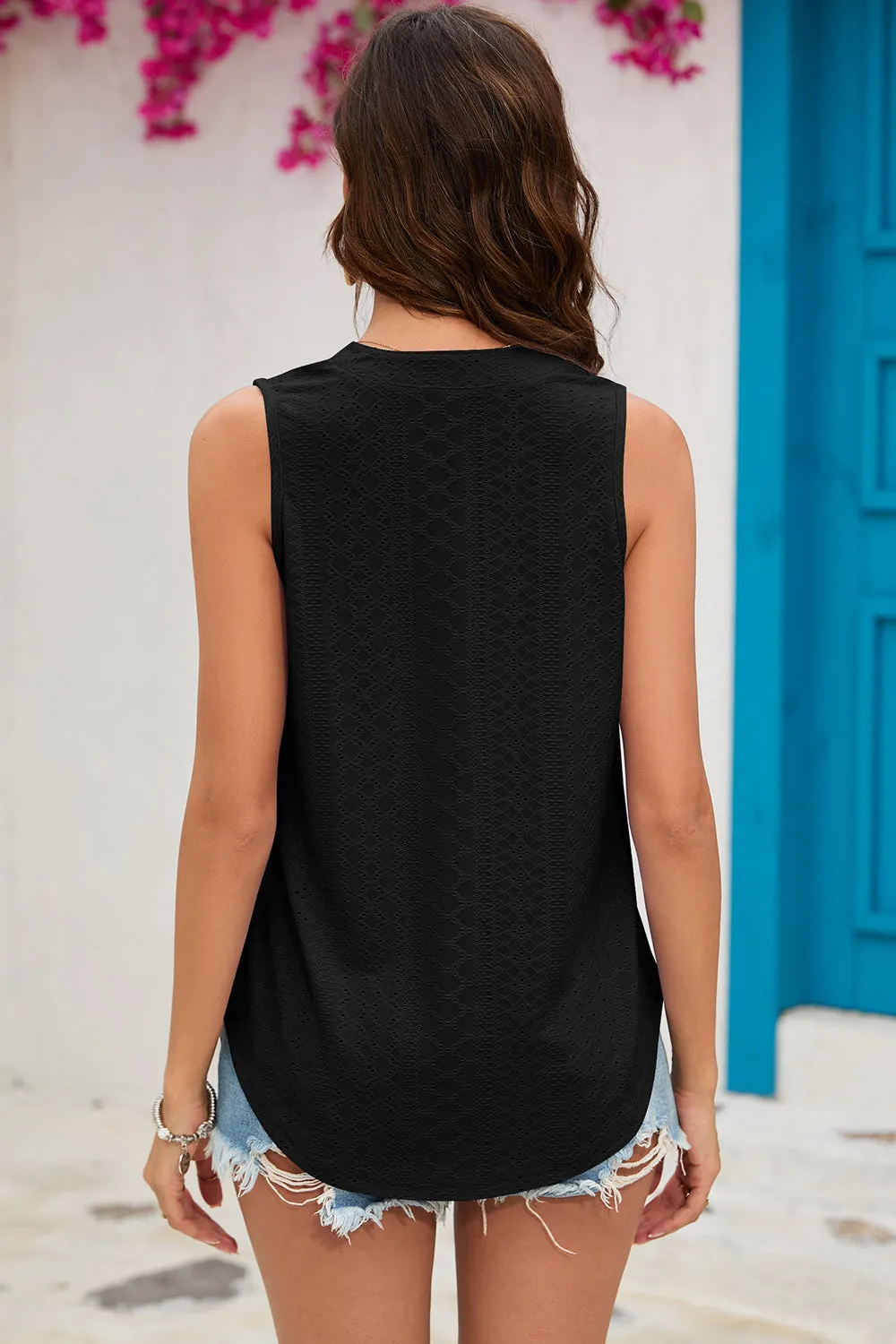 Eyelet Notched Sleeveless Top (8 Colors)