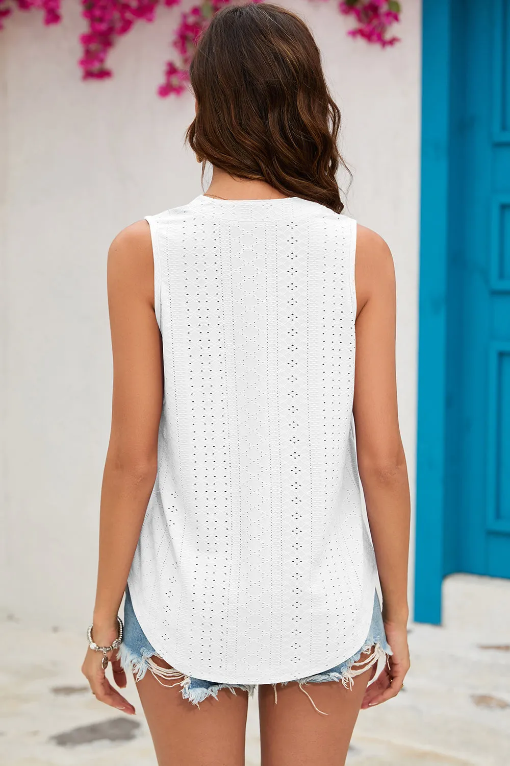 Eyelet Notched Sleeveless Top (8 Colors)