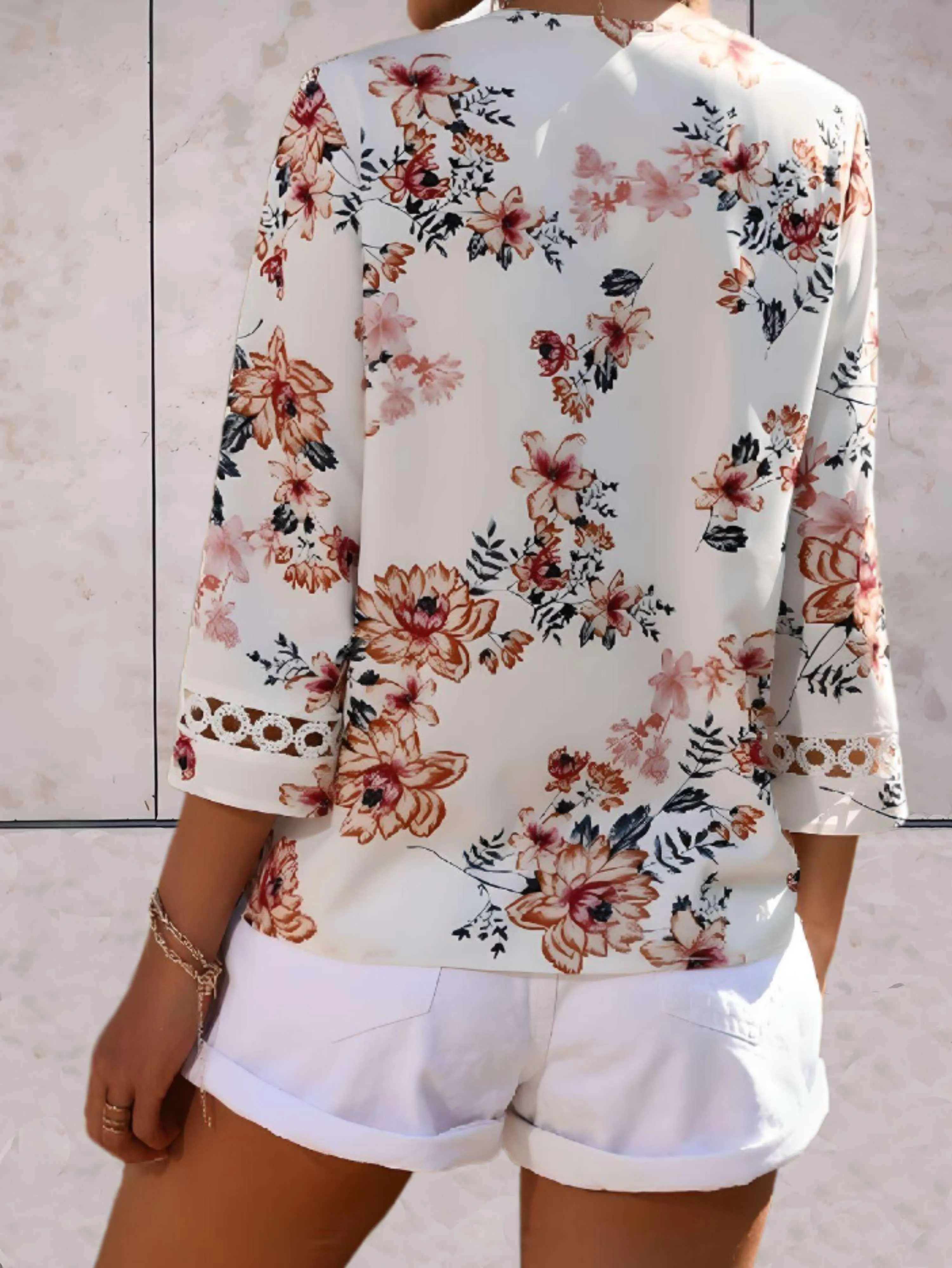 Fayre - Floral V neck Swing Sleeves Woman's Top