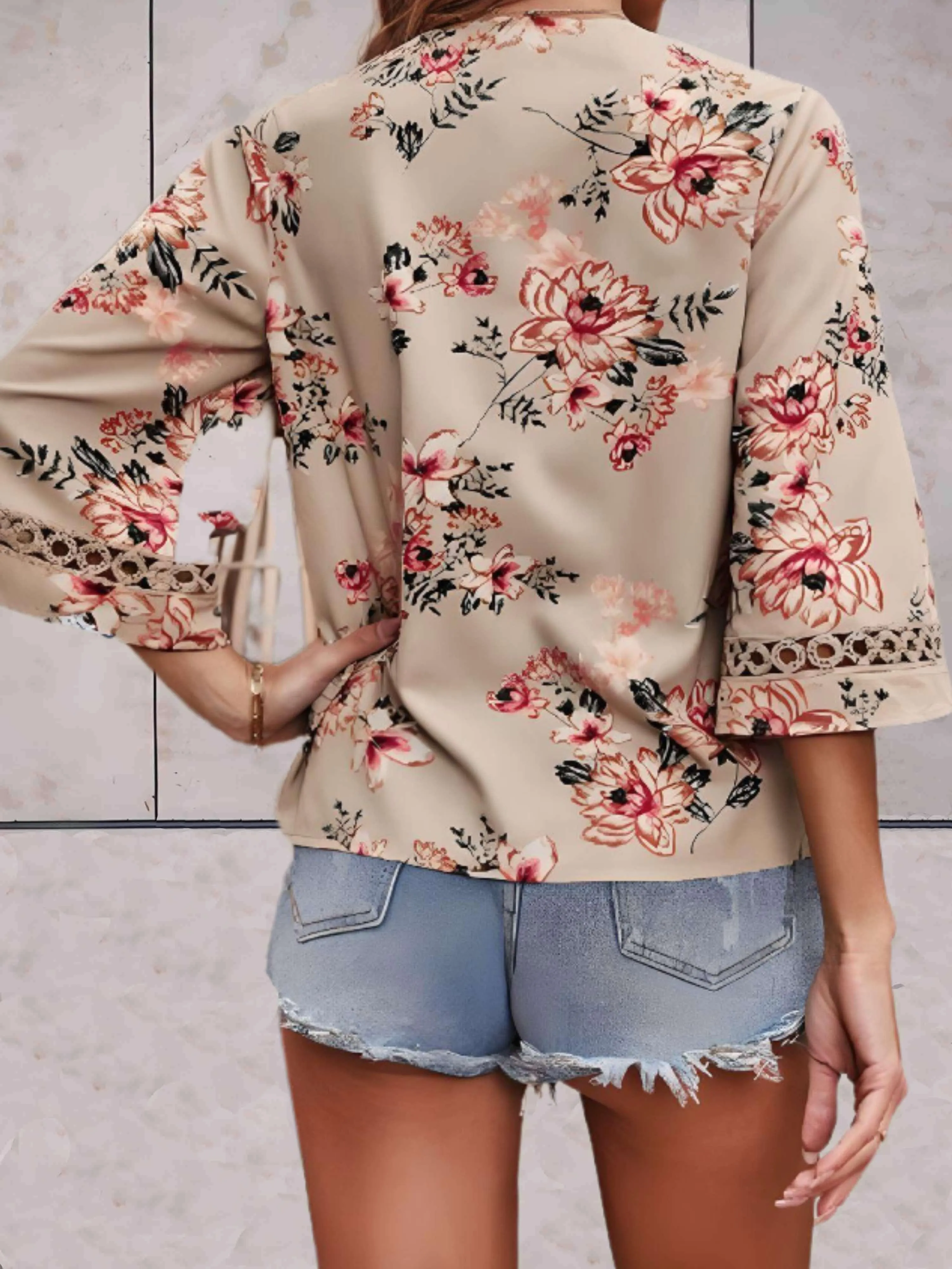 Fayre - Floral V neck Swing Sleeves Woman's Top