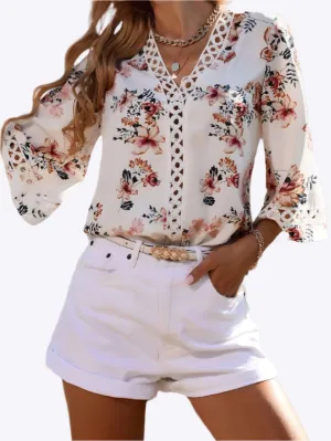 Fayre - Floral V neck Swing Sleeves Woman's Top