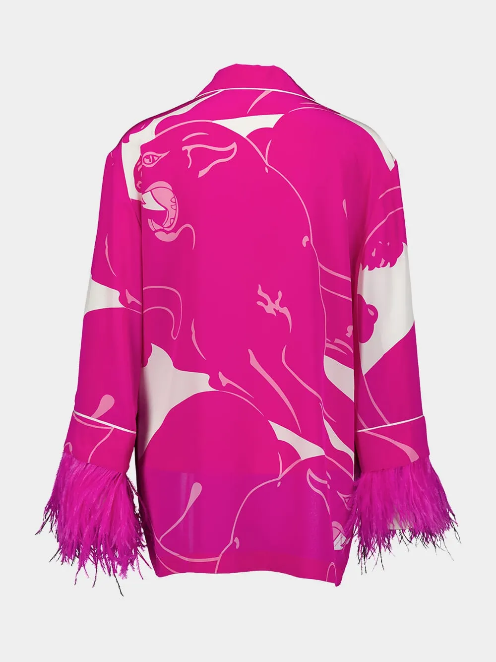Feather-Trimmed Crêpe de Chine Blouse