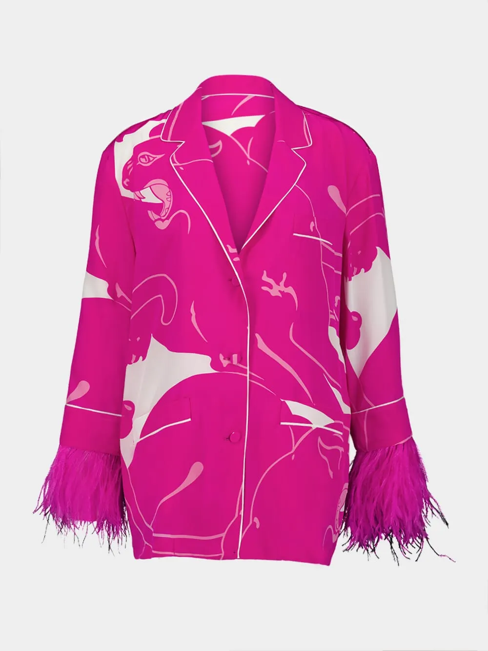 Feather-Trimmed Crêpe de Chine Blouse