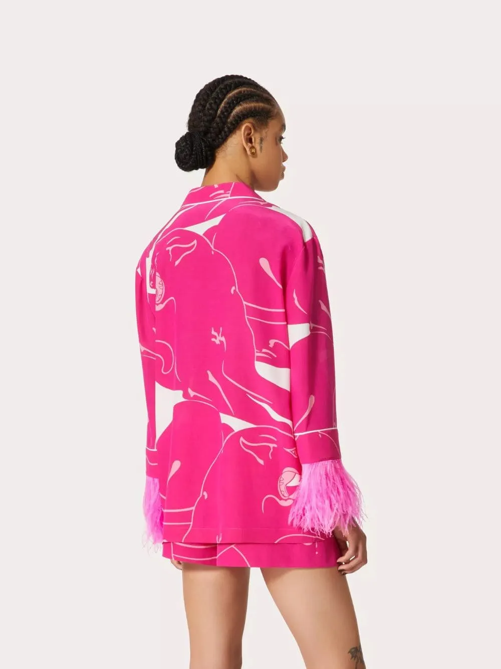 Feather-Trimmed Crêpe de Chine Blouse