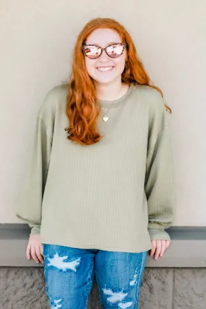 Finding Fall Ribbed Knit Top  in Olive
