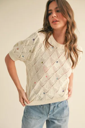 Floral Embroidery Sweater Top