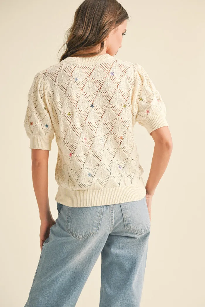 Floral Embroidery Sweater Top
