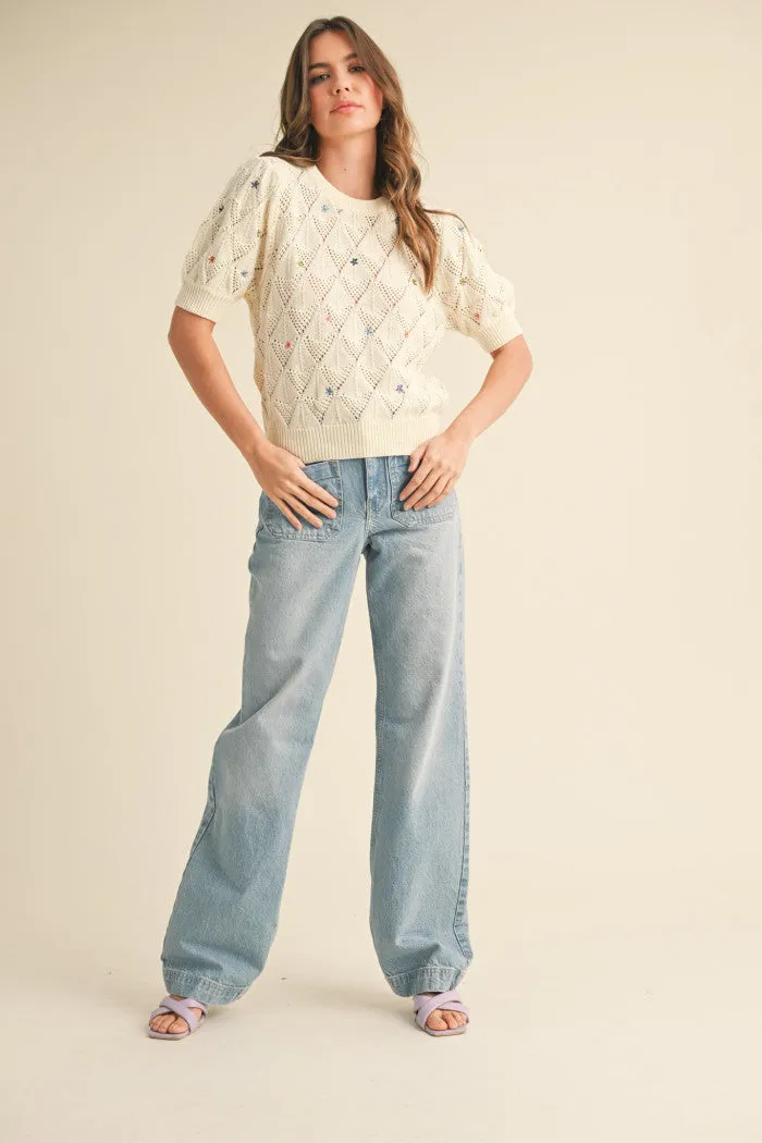 Floral Embroidery Sweater Top