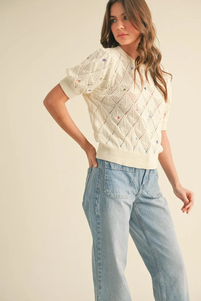 Floral Embroidery Sweater Top