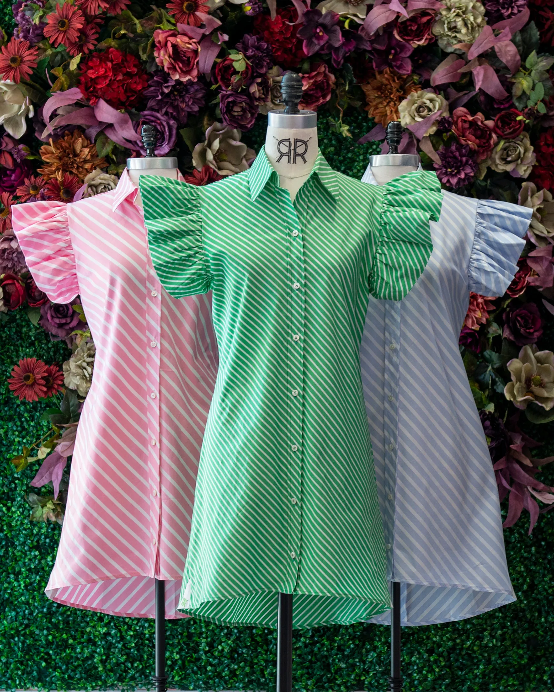 Flutter Sleeve Striped Shirtdress