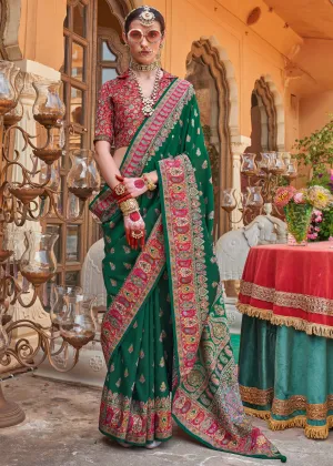 Forest Green Printed  Kashmiri Jamewar Saree