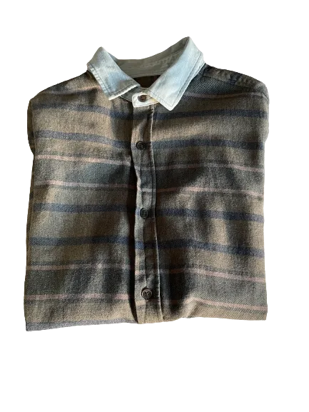 Frank & Oak Green/Blue Striped Button Down Shirt