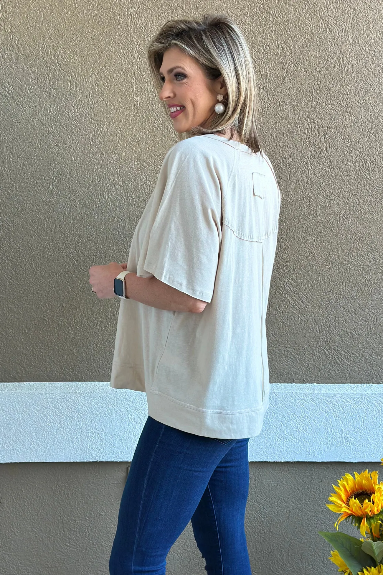 Freestyle Slub Oversized Tee in Sand Beige