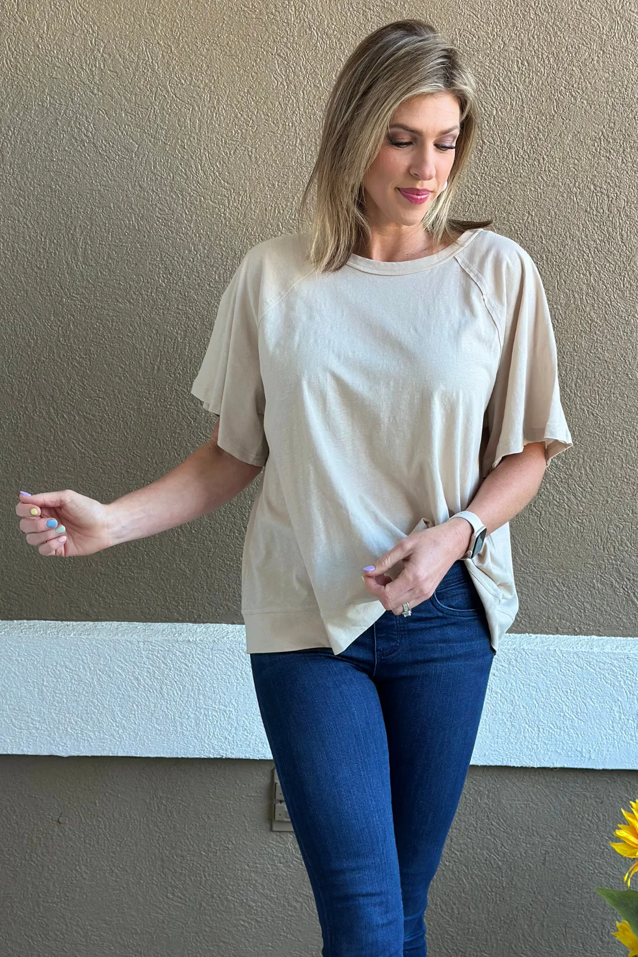 Freestyle Slub Oversized Tee in Sand Beige