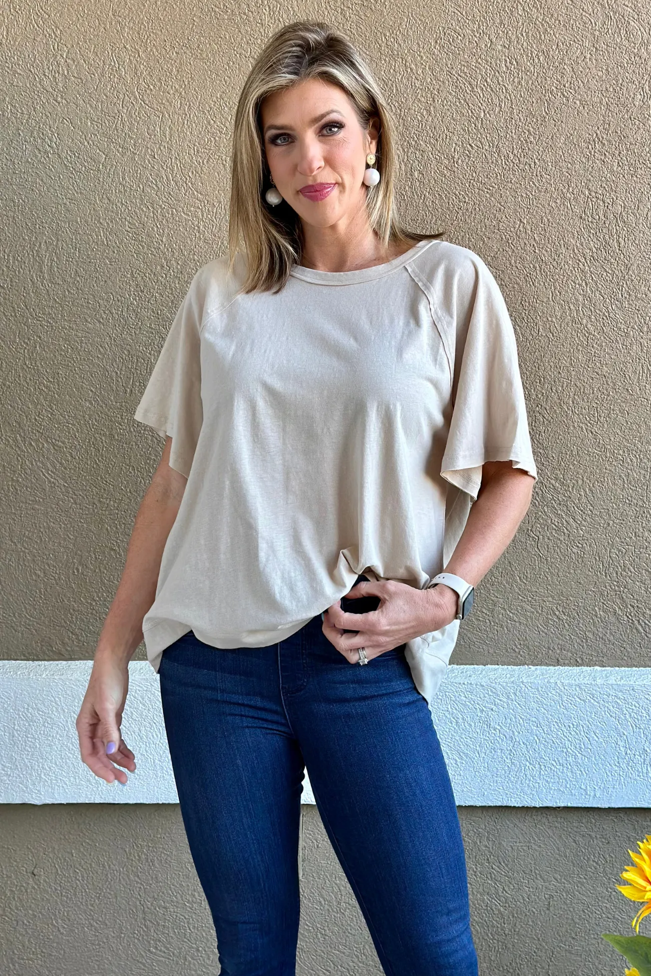Freestyle Slub Oversized Tee in Sand Beige