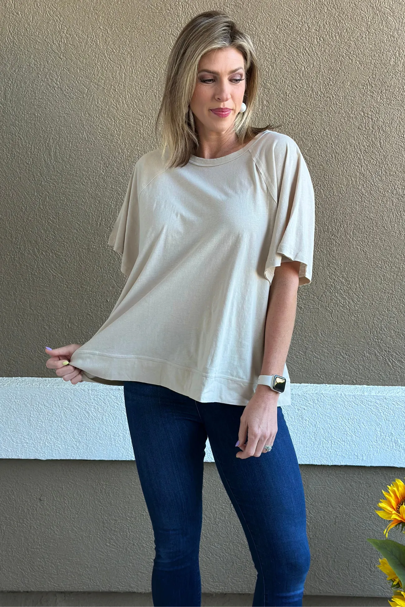 Freestyle Slub Oversized Tee in Sand Beige