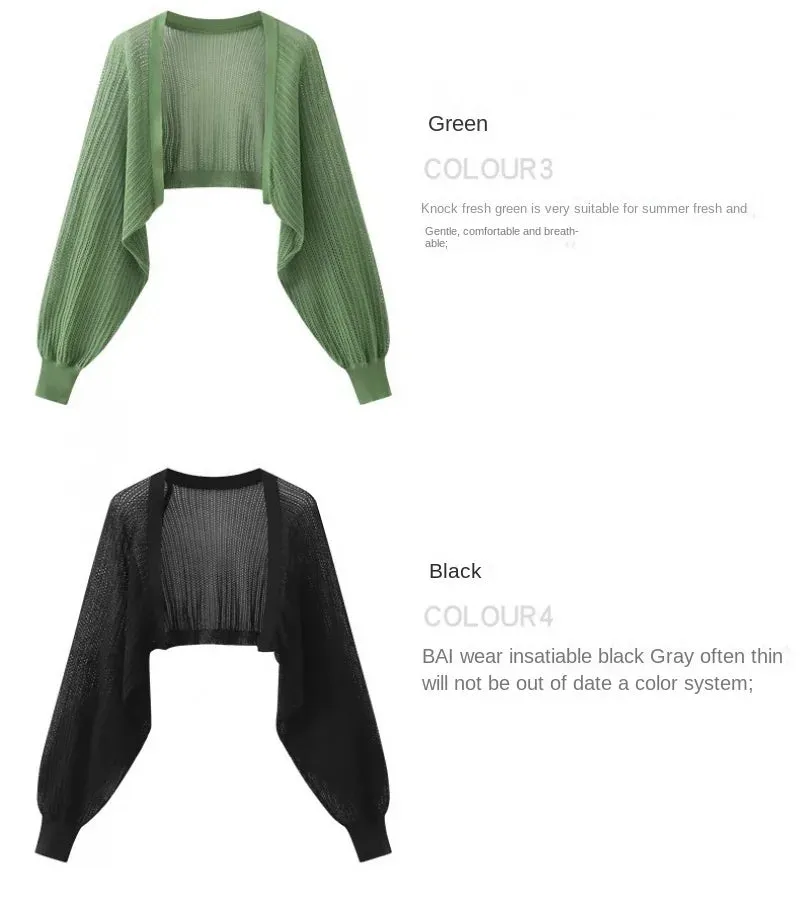 French Ice Silk Knitted Sun-Proof Cardigan Top Women's Summer Thin Jacket Waistcoat Suspender Skirt Shawl Outer Match Blouse