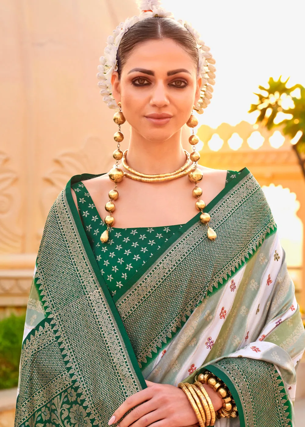 Frosty Green Printed Soft Silk Saree