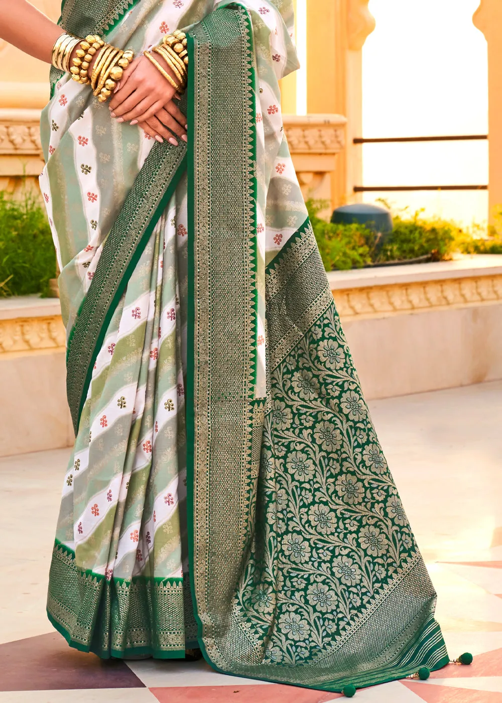 Frosty Green Printed Soft Silk Saree