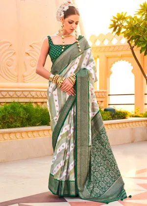 Frosty Green Printed Soft Silk Saree