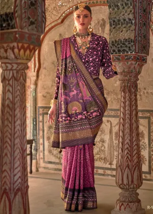 Fuchsia Purple Printed Soft Silk Saree