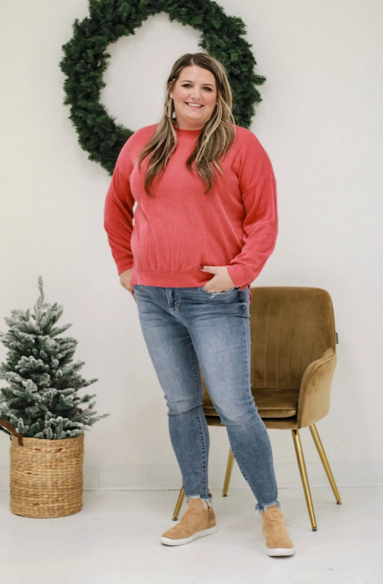 Fun for Christmas Ribbed Top in Red