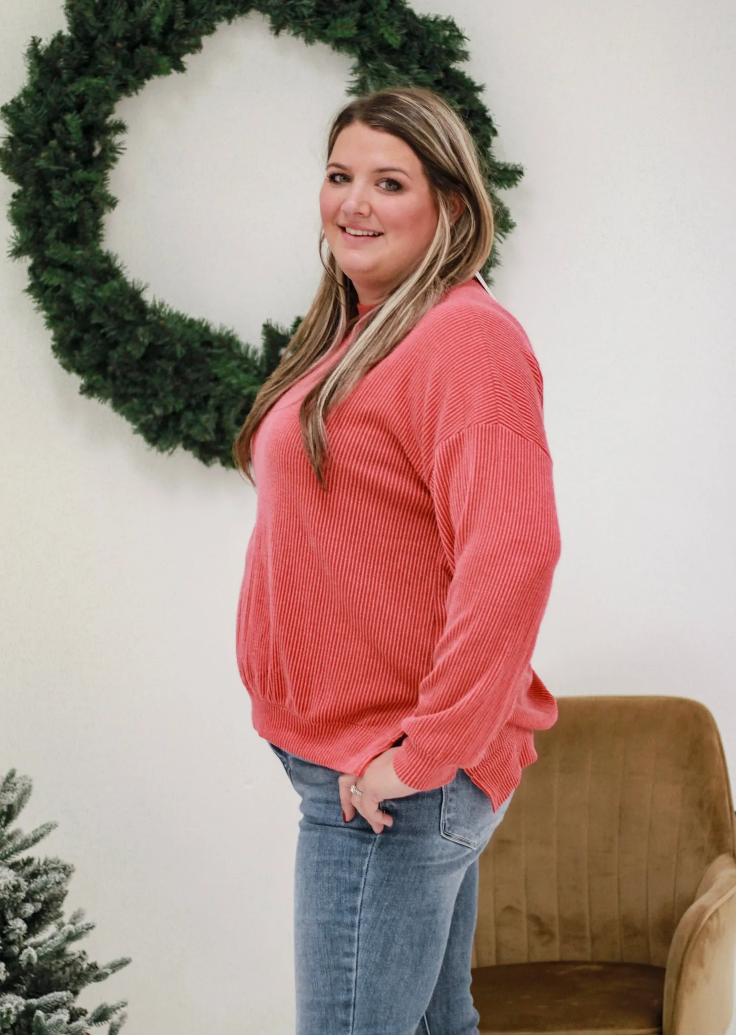Fun for Christmas Ribbed Top in Red