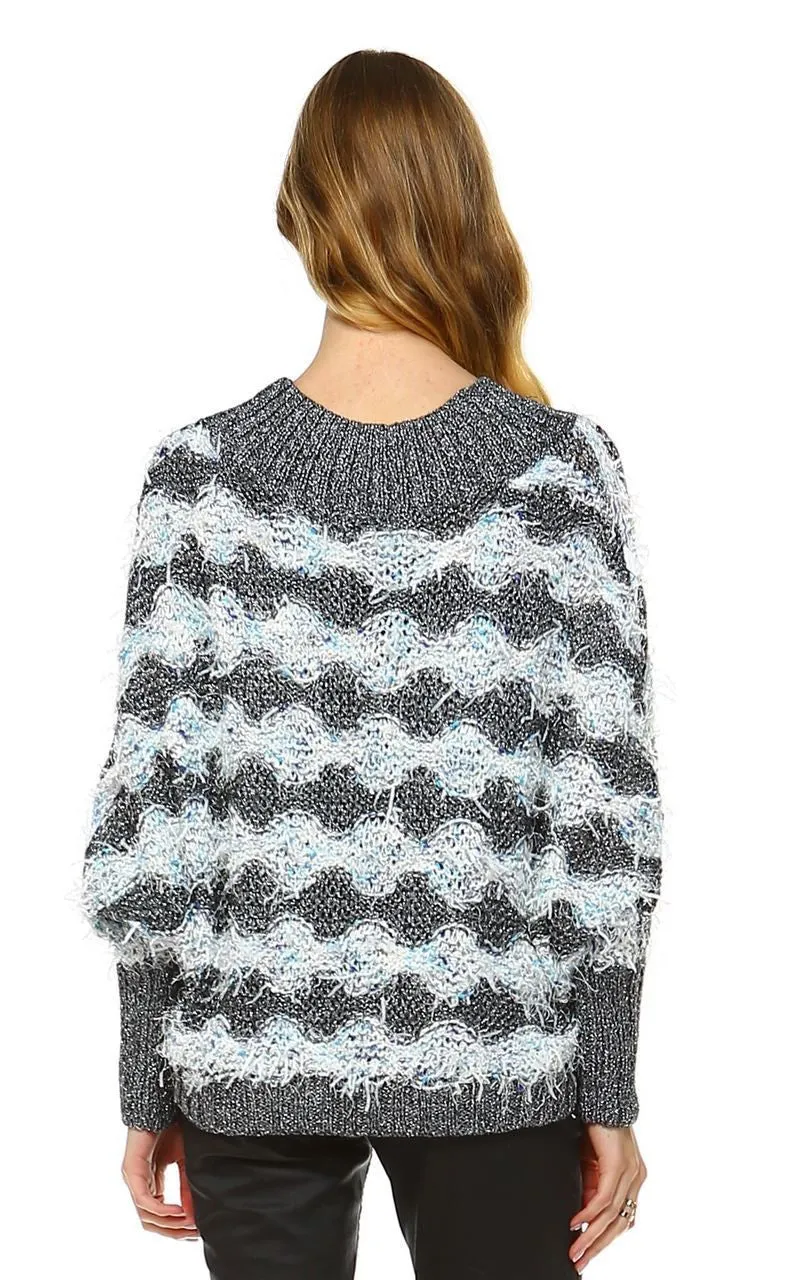 Fuzzy Sweater Doleman Sleeve Pullover Gray Blue