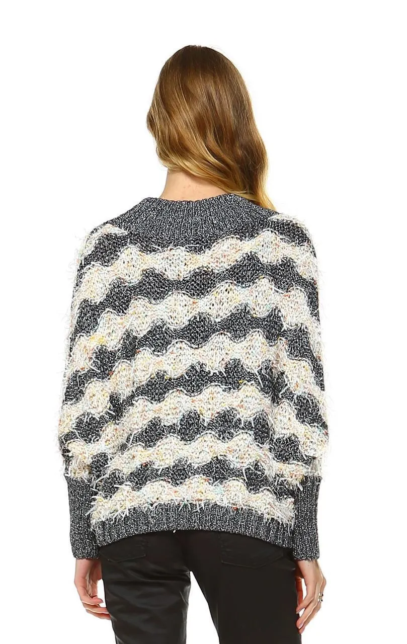 Fuzzy Sweater Doleman Sleeve Pullover Gray Orange