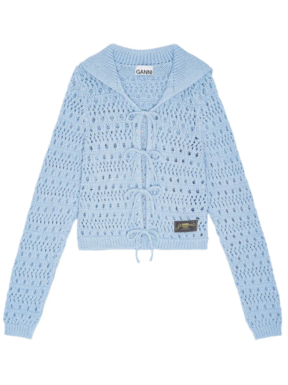 Ganni Cotton Mix Tie String Cardigan in Soft Chambray