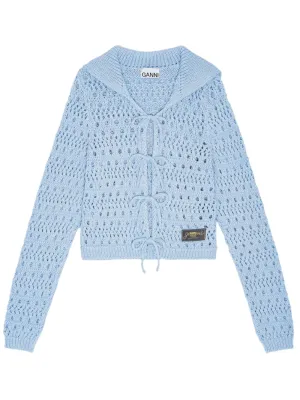 Ganni Cotton Mix Tie String Cardigan in Soft Chambray