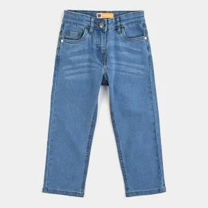 Girls Denim Stretch Pant Basic Straight Fit-LIGHT BLUE