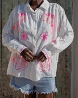 Gold And Silver Embroidered Cotton Gauze Button Down