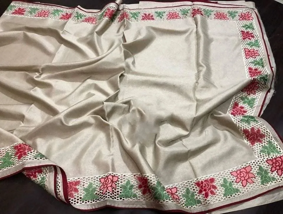 'Gracious' Soft Tussar Silk Saree with Cutwork Border