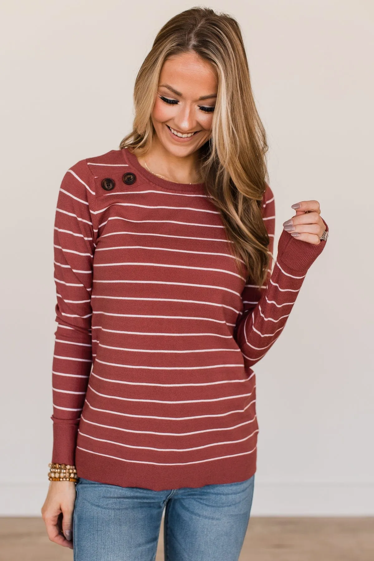 Grateful For You Striped Sweater- Rust