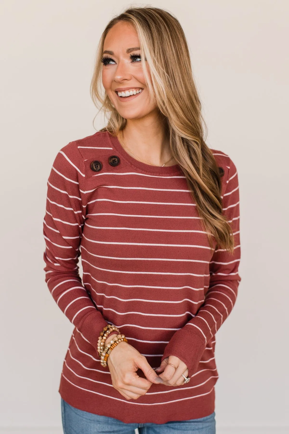 Grateful For You Striped Sweater- Rust
