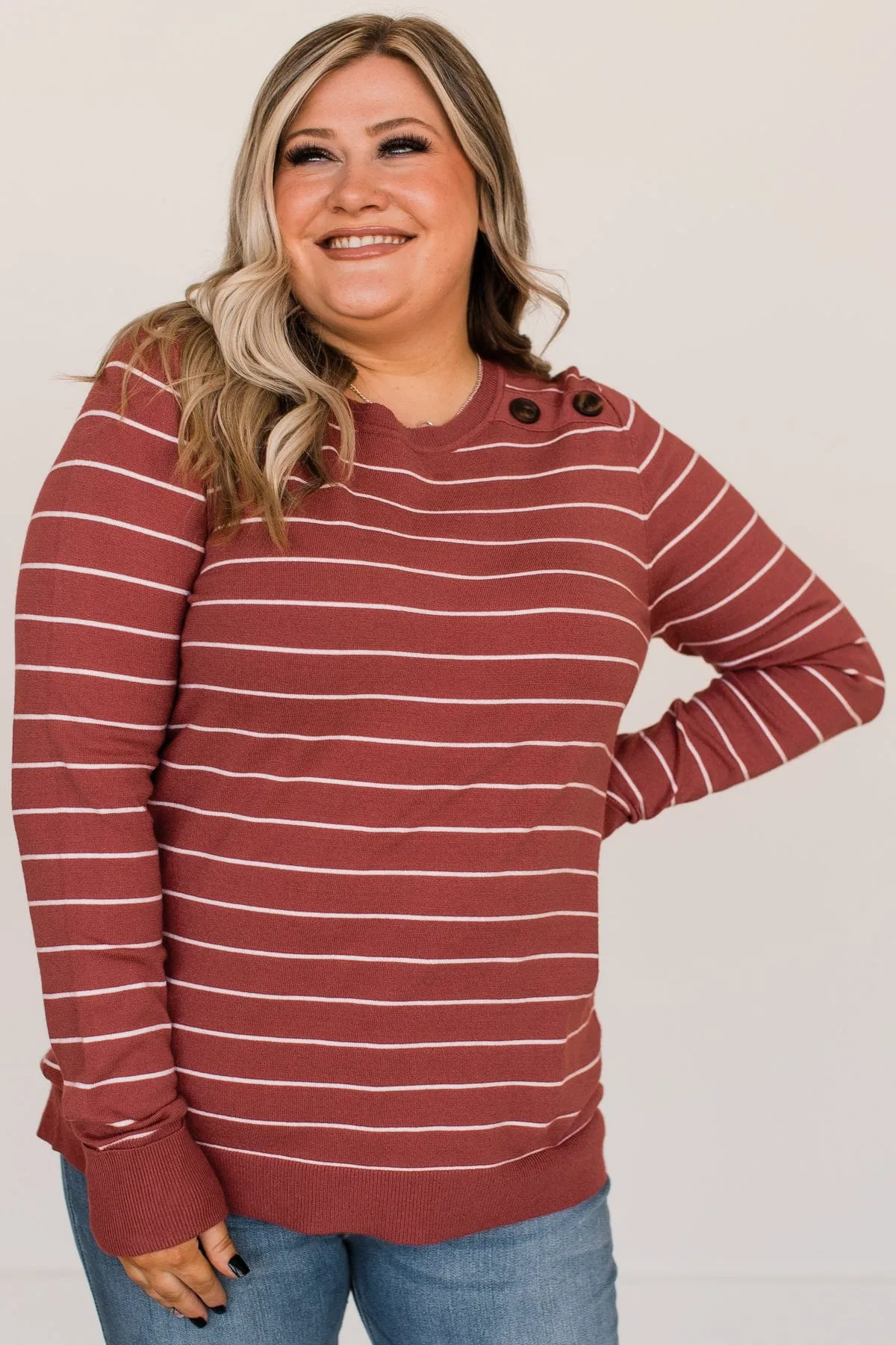 Grateful For You Striped Sweater- Rust