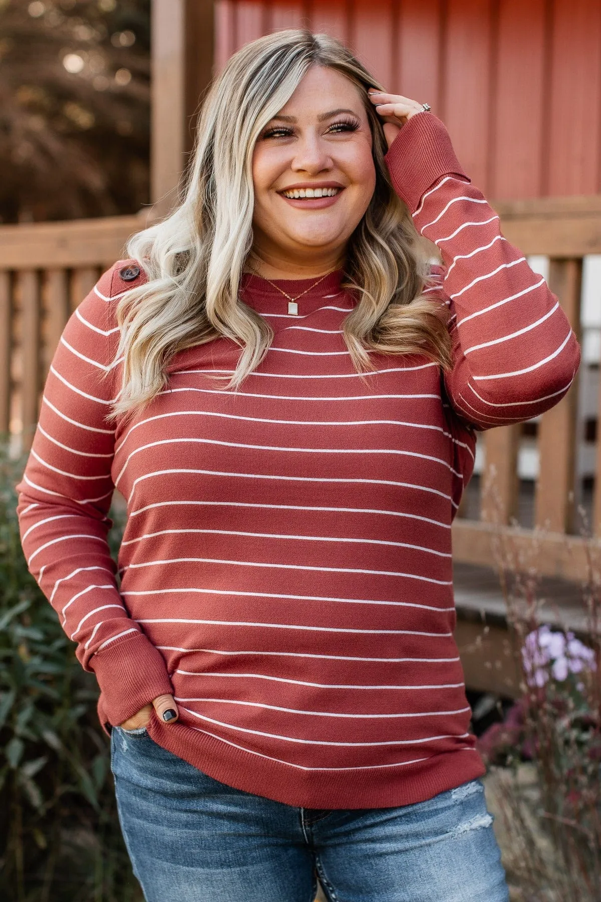 Grateful For You Striped Sweater- Rust