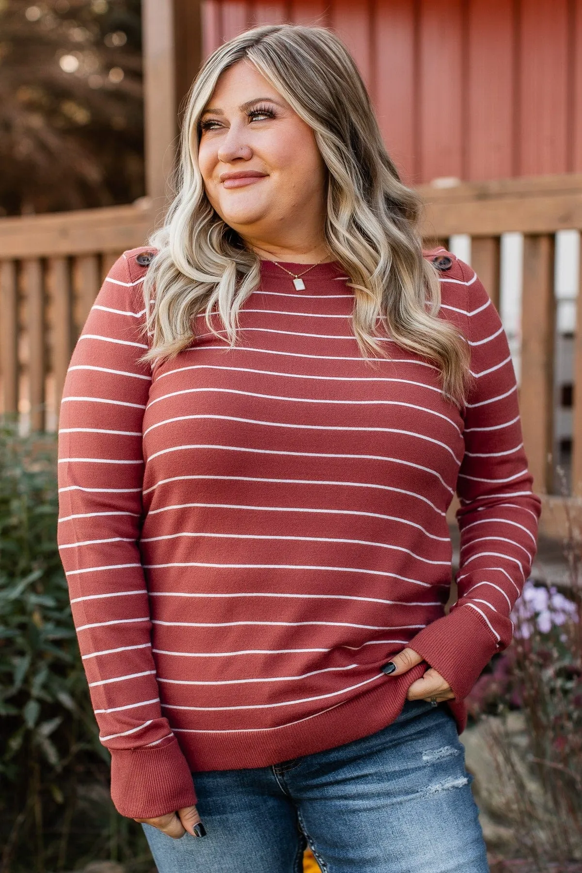 Grateful For You Striped Sweater- Rust