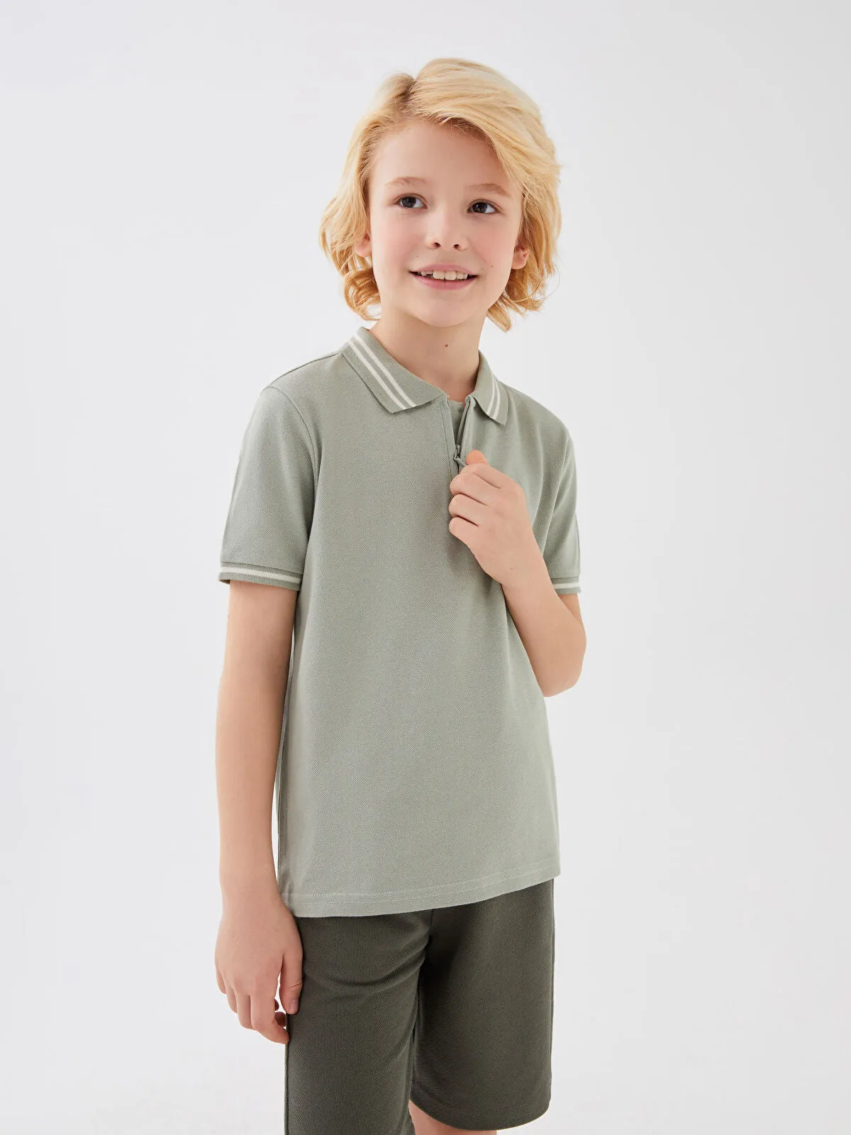 Green Basic Polo Neck Short Sleeve Boy T-Shirt