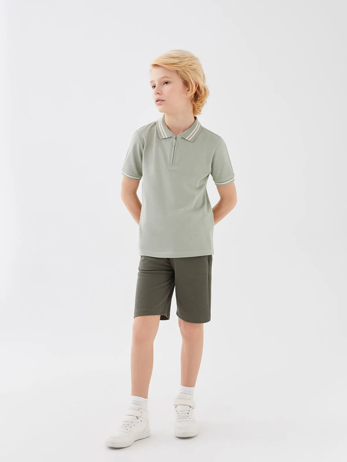 Green Basic Polo Neck Short Sleeve Boy T-Shirt