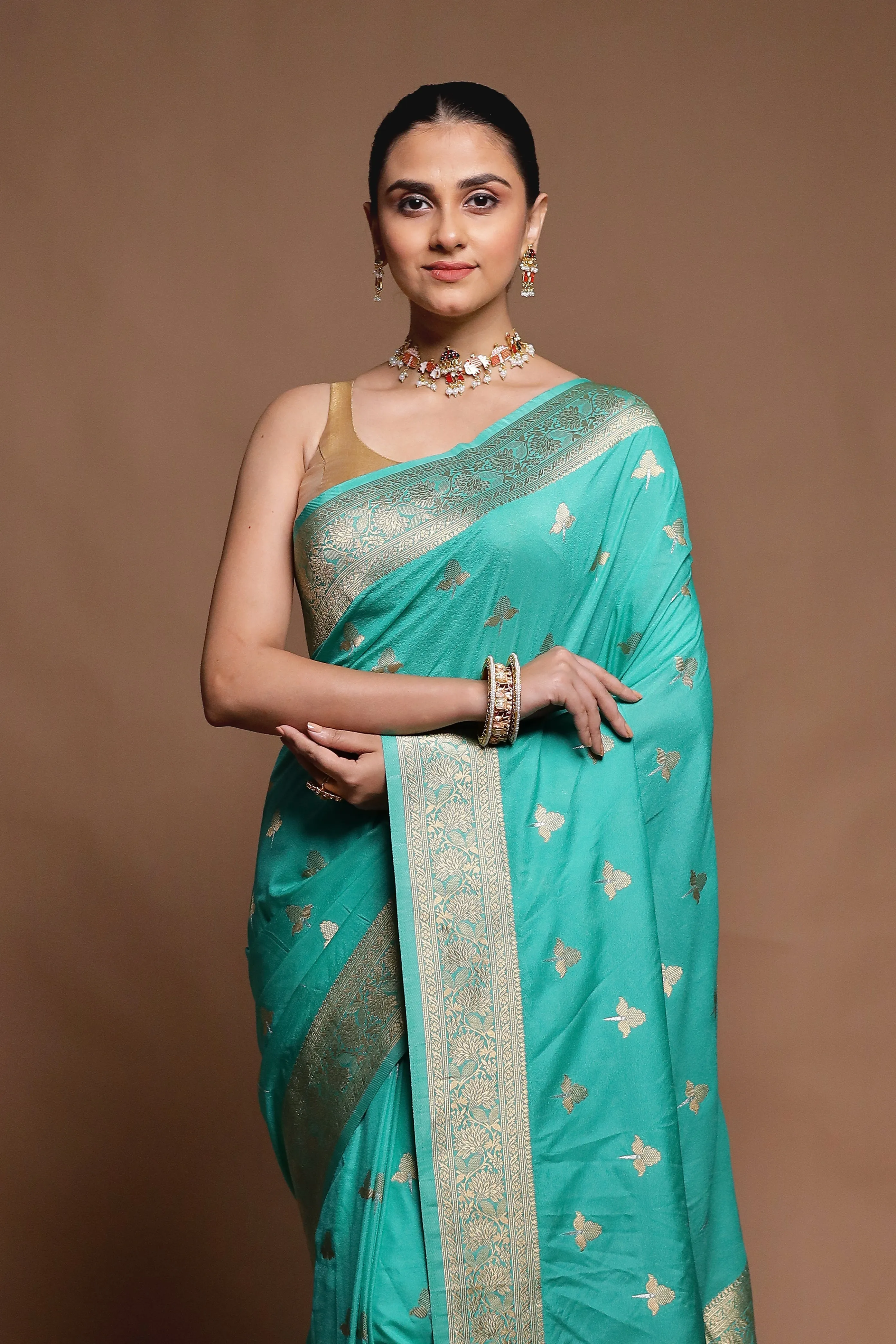 Green Dupion Silk Saree With Blouse Piece